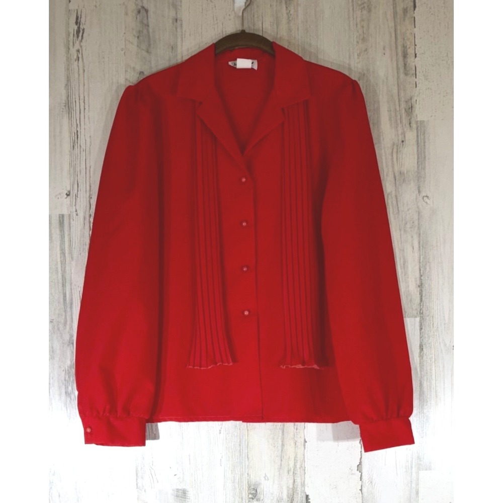 Jo Hardin Originals Button Up Blouse Red Pleated Scarf Attachment Vintage 80s